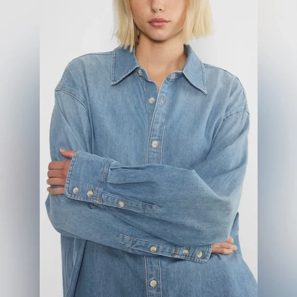 Aritzia Denim Forum The 90s Classic Denim Shirt 90'S Vintage Bleu Size XS - Picture 4 of 14